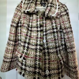 Etcetera Plaid Tweed Button-Front Jacket in Green, Black & Cream